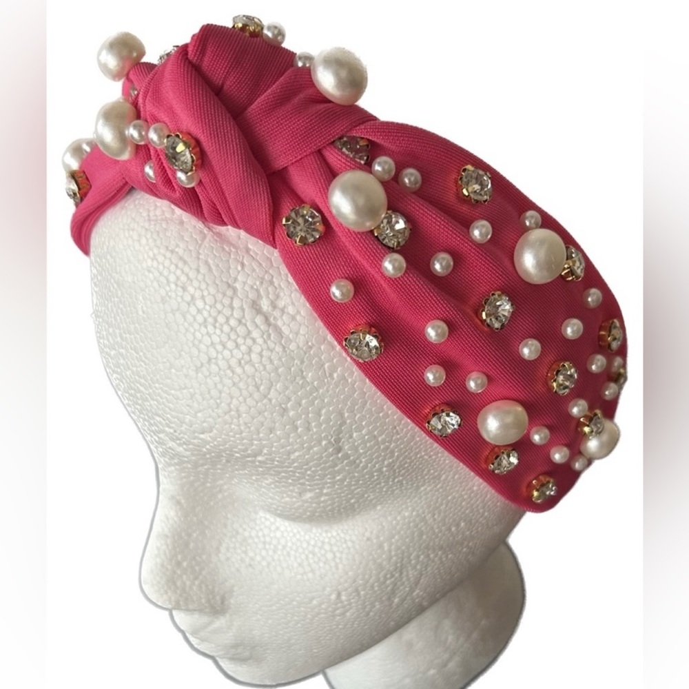 Faux Pearl & Rhinestone Wide Headband with Knot